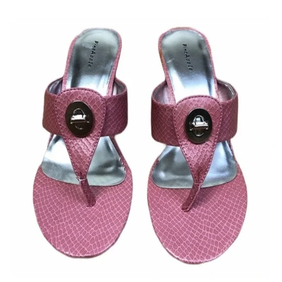 PINEAPPLE Sparkle Pink Snake Skin Sandal with Silver Sole – Size 6.5 - Picture 1 of 7